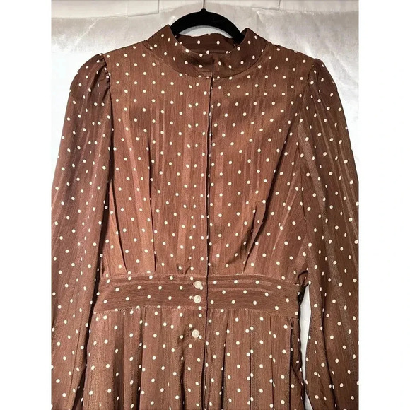 Asm Anna Polka Dot Long Sleeve‎ Maxi Dress Women M Modest Prairie Wedding Guest - Picture 2 of 9